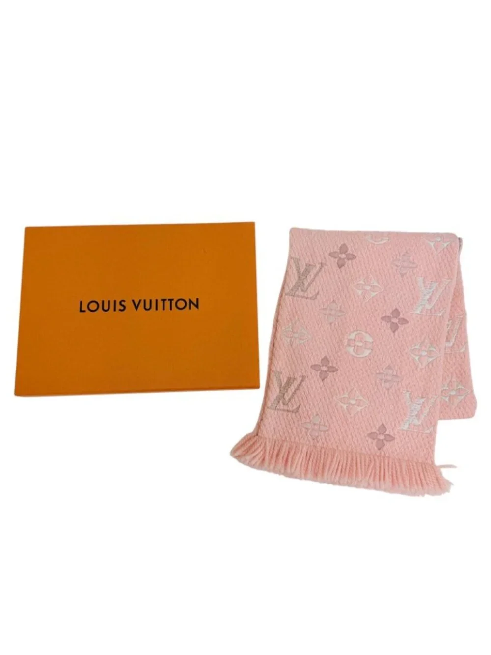 Louis Vuitton Echarpe Logo Mania Rainbow Wool Silk Crystal Pink Scarf Box